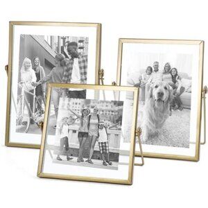 Set of 3 Glass Photo Frame Collection Simple Metal Geometric Picture